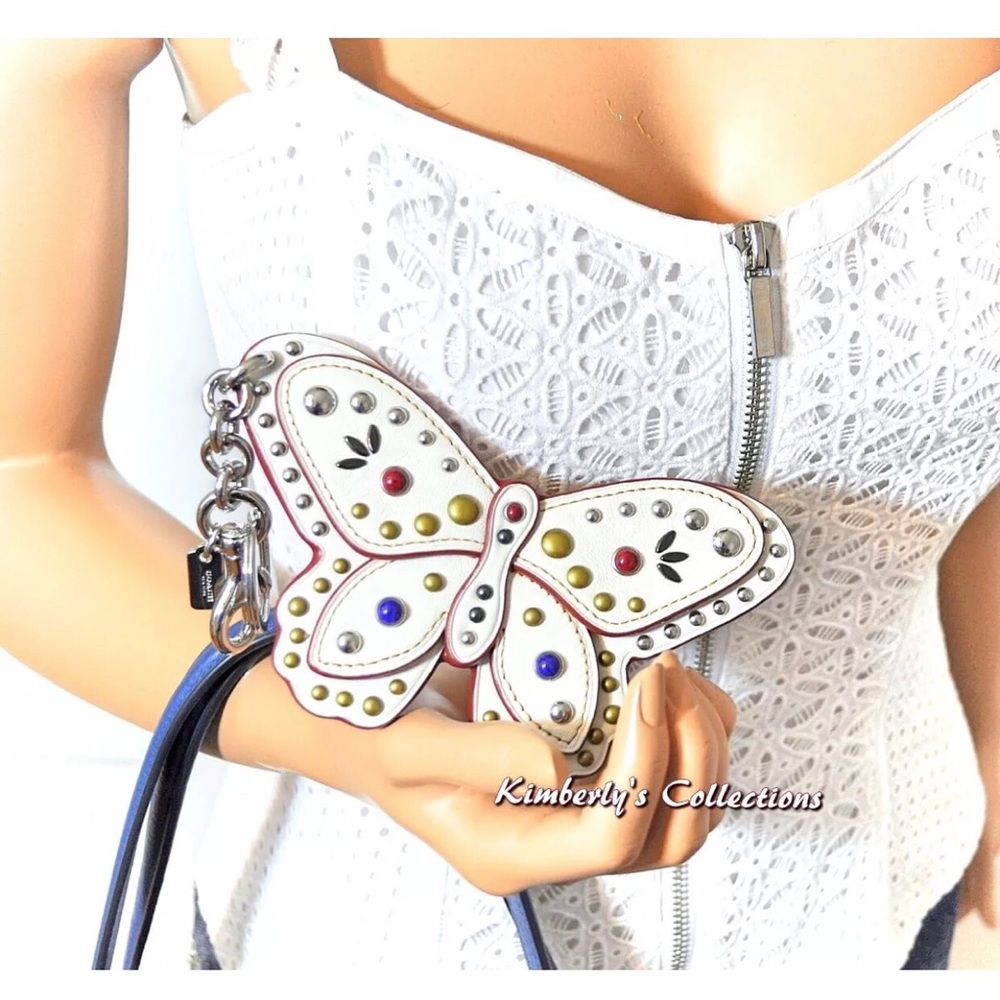 Coach Butterfly Studded Keychain Bag Charm - Picture 3 of 6